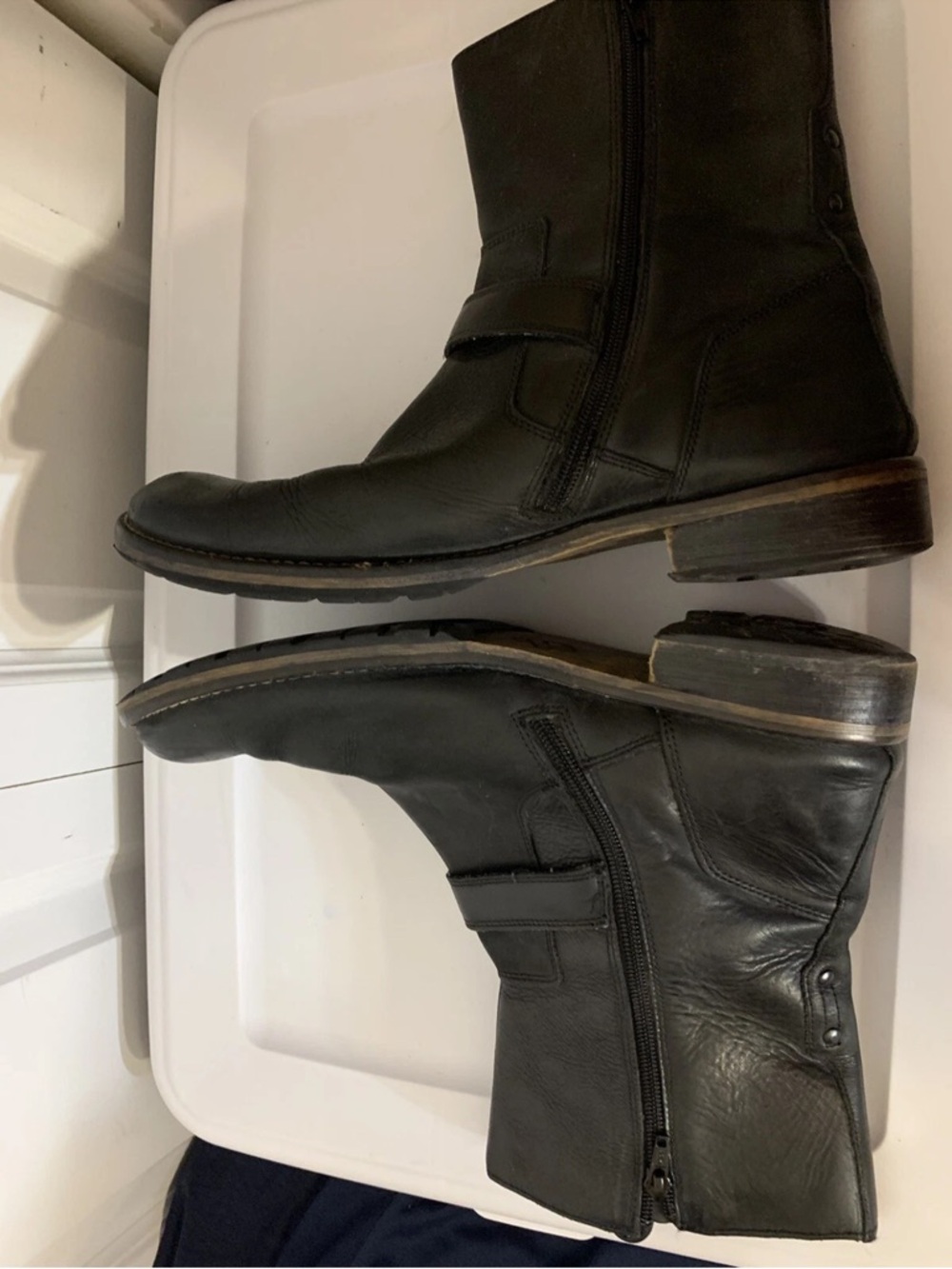 Red Tape Men's Sz 10.5 Salisbury Buckle Black Leather Side Zip Ankle Biker Boots - Picture 6 of 9